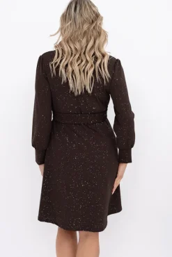 Włoski Czekoladowa błyszcząca Sukienka z paskiem SARMANIA