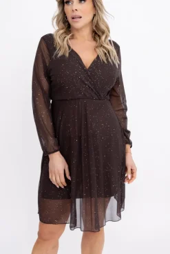 Włoski Czekoladowa błyszcząca Sukienka siateczkowa BOGERI