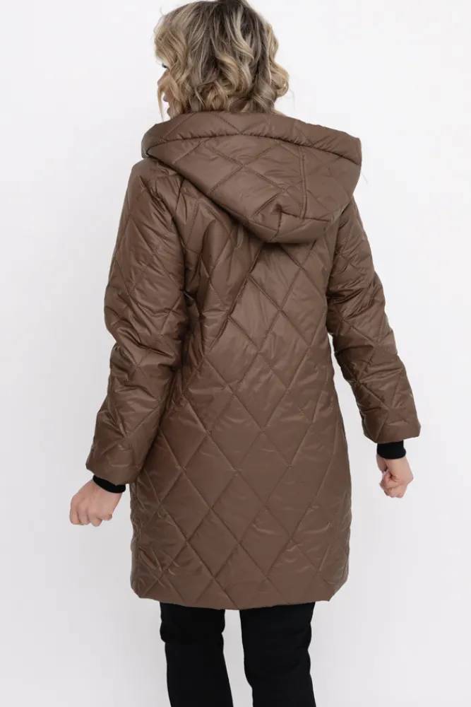 Damskie Polski Czekoladowa Kurtka pikowana z odpinanym kapturem BIZURIA