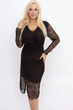 Włoski Czekoladowa Sukienka koronkowa SOMINO