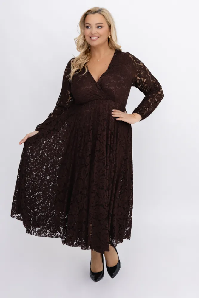 Włoski Czekoladowa Sukienka koronkowa VERIENA