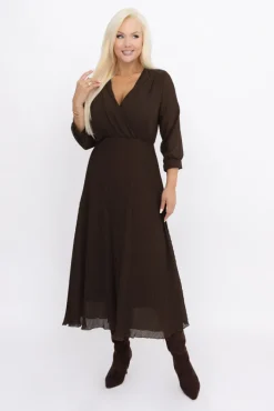 Włoski Czekoladowa Sukienka plisowana KEMELI