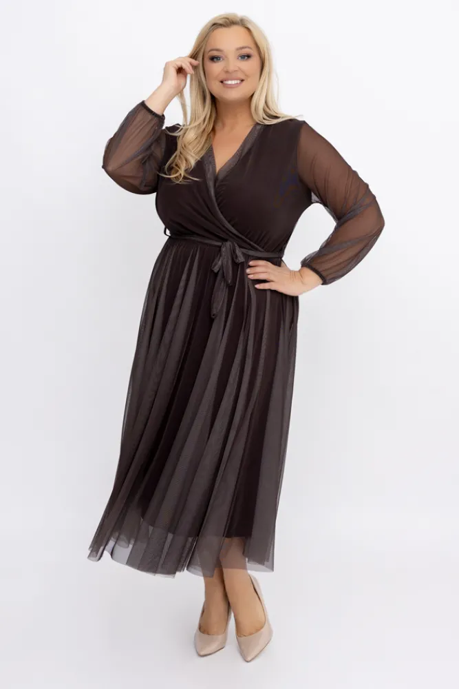 Włoski Czekoladowa Sukienka siateczkowa MANTARI