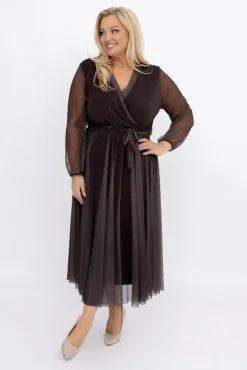 Włoski Czekoladowa Sukienka siateczkowa MANTARI