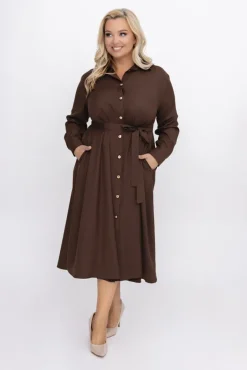 Polski Czekoladowa Sukienka szmizjerka TREMENO