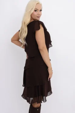 Polski Czekoladowa Sukienka szyfonowa SAROZI