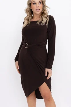 Włoski Czekoladowa Sukienka z klamrą AZALIA