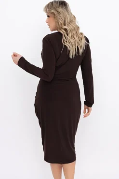 Włoski Czekoladowa Sukienka z klamrą AZALIA