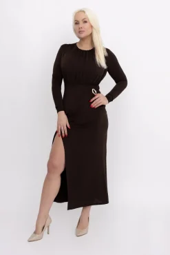 Włoski Czekoladowa Sukienka z marszczeniem ZOLIA