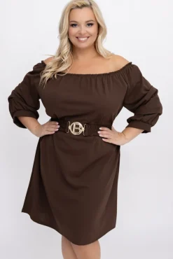 Włoski Czekoladowa Sukienka z paskiem VOUGI