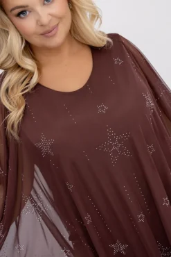 Włoski Czekoladowa Sukienka z siateczką BASTORIA Wzór 2