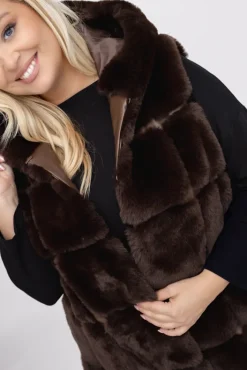 Damskie Włoski Czekoladowy Kożuszek z kapturem FIRIO