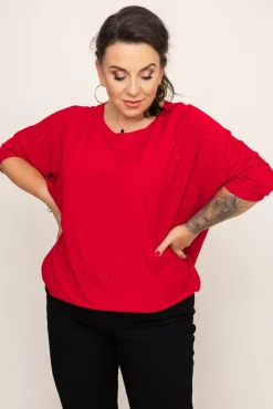 Damskie Polski Czerwona Bluzka Brokatowa DEQUZI