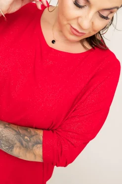 Damskie Polski Czerwona Bluzka Brokatowa DEQUZI