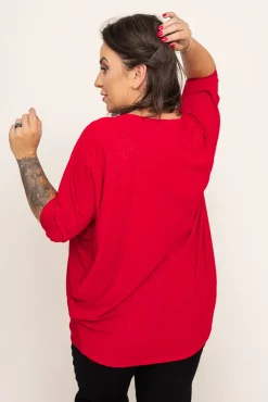 Damskie Polski Czerwona Bluzka Brokatowa DEQUZI