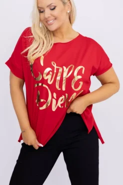 Damskie Włoski Czerwona Bluzka SUNRISE Wzór 14