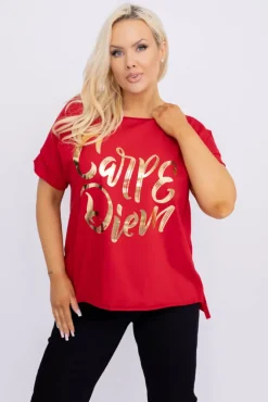 Damskie Włoski Czerwona Bluzka SUNRISE Wzór 14