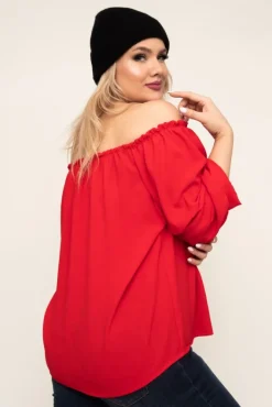 Damskie Włoski Czerwona Bluzka z marszczonymi rękawami NANSI