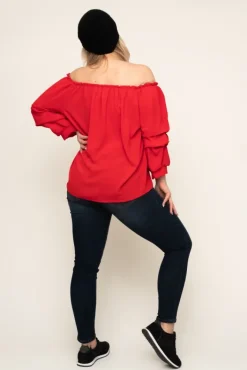 Damskie Włoski Czerwona Bluzka z marszczonymi rękawami NANSI