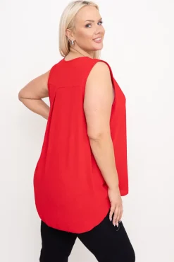 Damskie Włoski Czerwona Bluzka z rozsuwanym dekoltem ADURIO