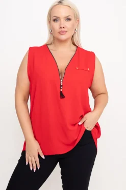 Damskie Włoski Czerwona Bluzka z rozsuwanym dekoltem ADURIO