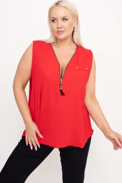 Damskie Włoski Czerwona Bluzka z rozsuwanym dekoltem ADURIO