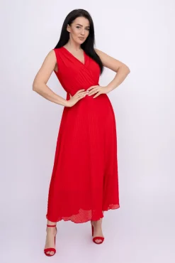 Włoski Czerwona plisowana Sukienka szyfonowa GUSTEN