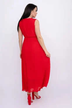 Włoski Czerwona plisowana Sukienka szyfonowa GUSTEN