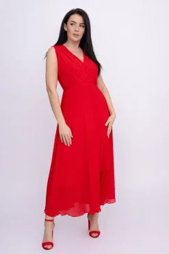 Włoski Czerwona plisowana Sukienka szyfonowa GUSTEN