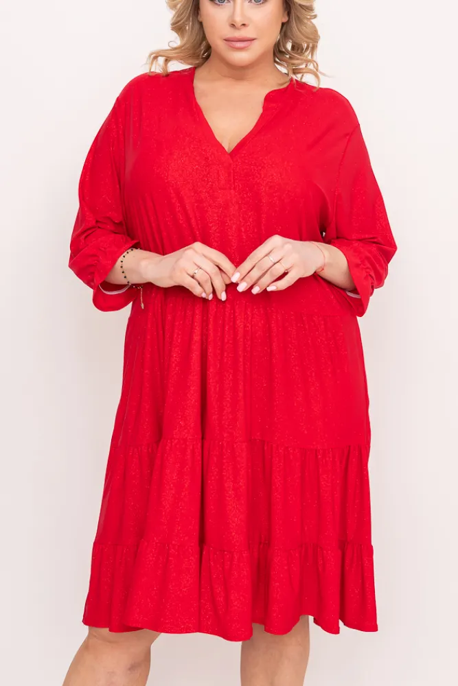 Polski Czerwona Sukienka brokatowa KLENI