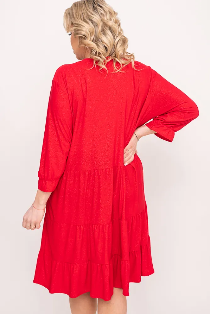 Polski Czerwona Sukienka brokatowa KLENI