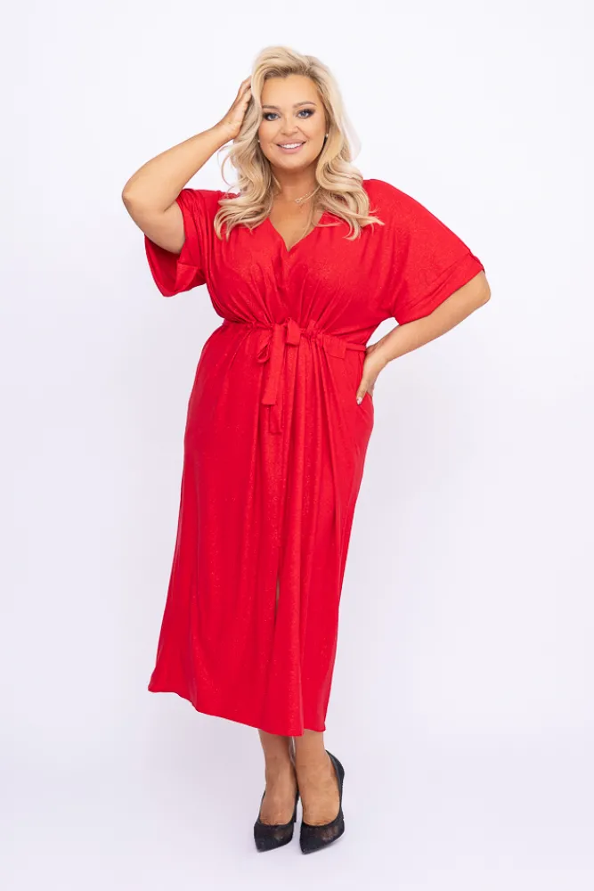 Polski Czerwona Sukienka brokatowa brokatowa MONSORI