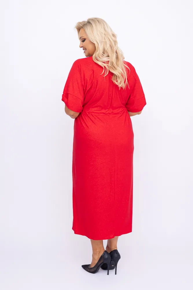 Polski Czerwona Sukienka brokatowa brokatowa MONSORI