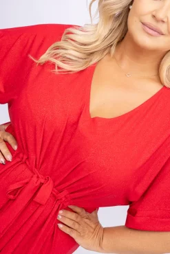 Polski Czerwona Sukienka brokatowa brokatowa MONSORI