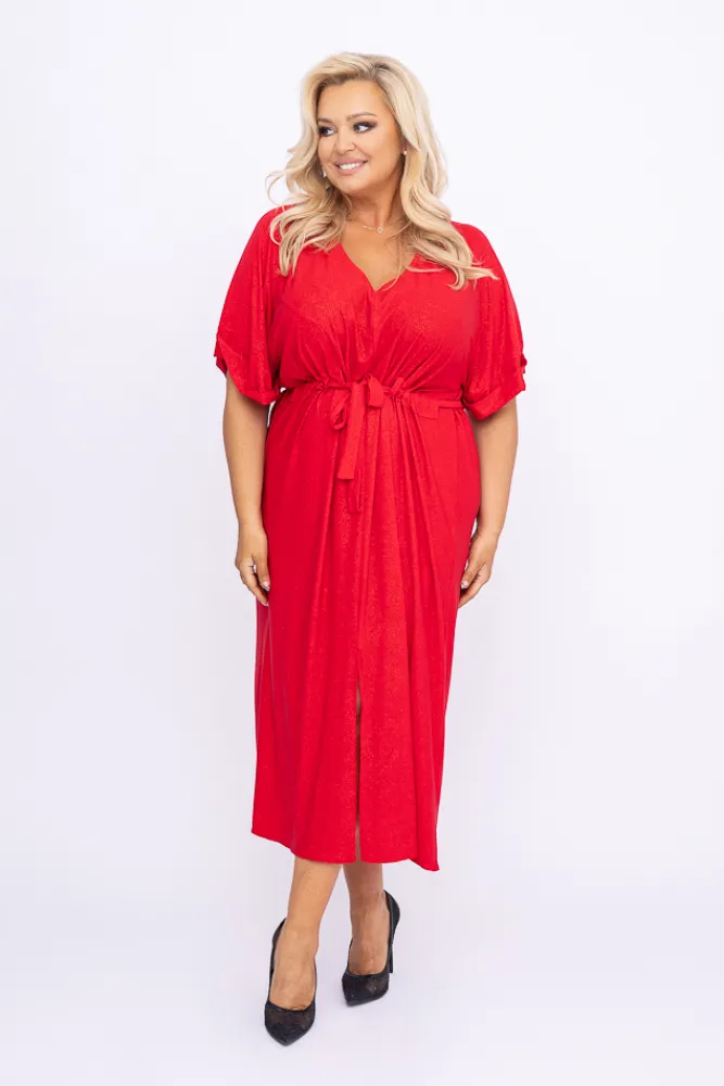 Polski Czerwona Sukienka brokatowa brokatowa MONSORI