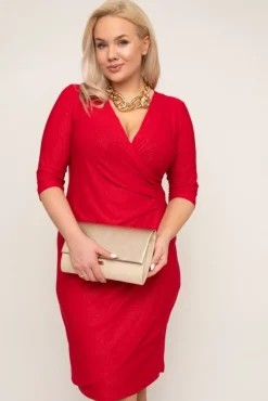 Polski Czerwona Sukienka brokatowa BRILIA