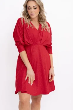 Włoski Czerwona Sukienka błyszcząca LORINO