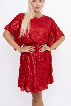 Włoski Czerwona Sukienka cekinowa SALINO