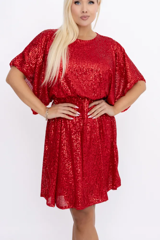 Włoski Czerwona Sukienka cekinowa SALINO