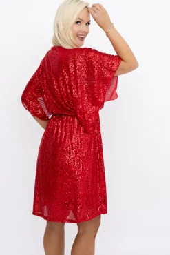 Włoski Czerwona Sukienka cekinowa SALINO