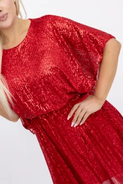 Włoski Czerwona Sukienka cekinowa SALINO