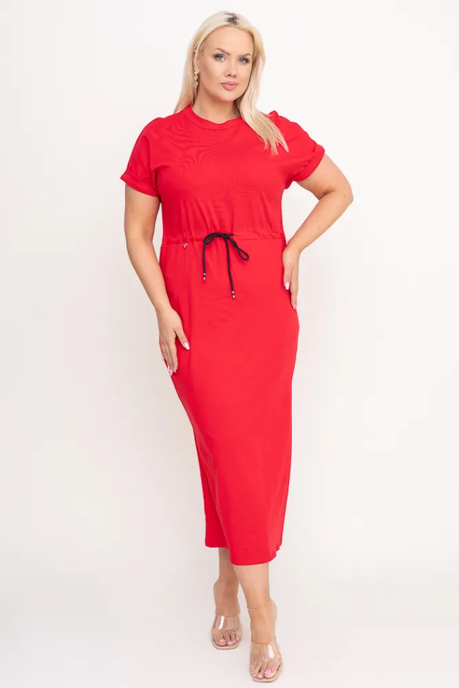 Włoski Czerwona Sukienka dresowa GALENY