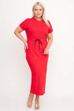 Włoski Czerwona Sukienka dresowa GALENY