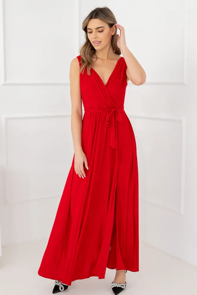 Polski Czerwona Sukienka FIANCO Maxi
