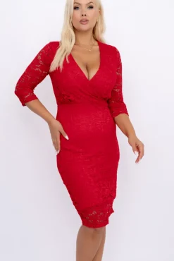 Włoski Czerwona Sukienka koronkowa GENTINO