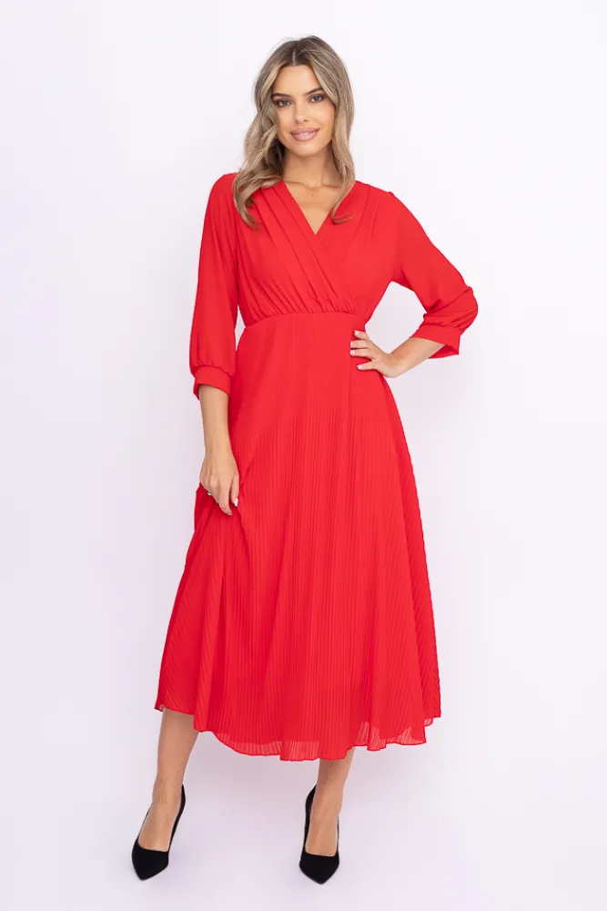Włoski Czerwona Sukienka plisowana KEMELI