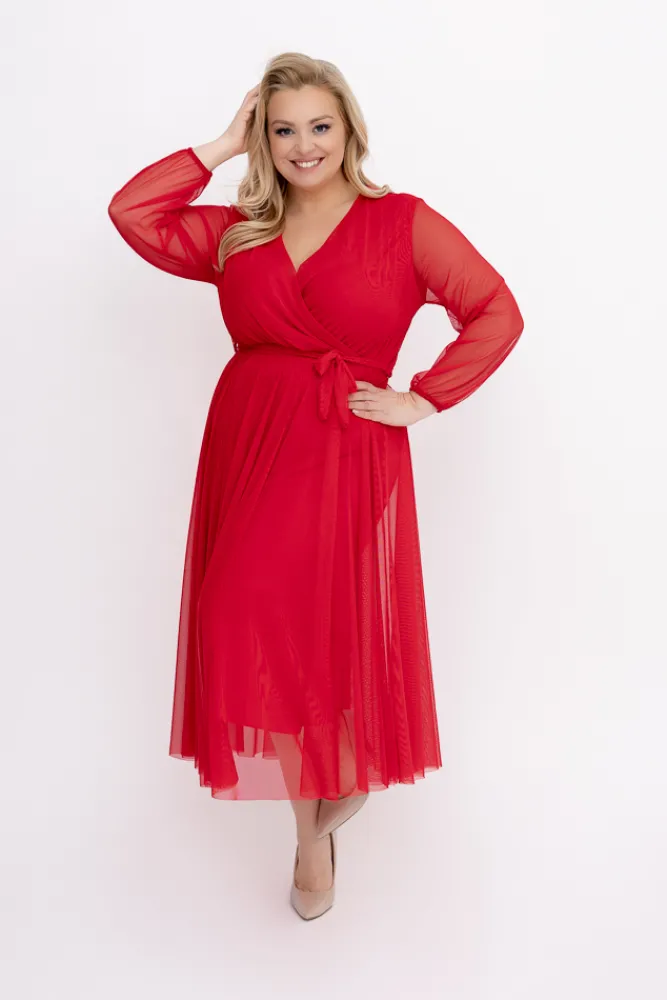 Włoski Czerwona Sukienka siateczkowa MANTARI