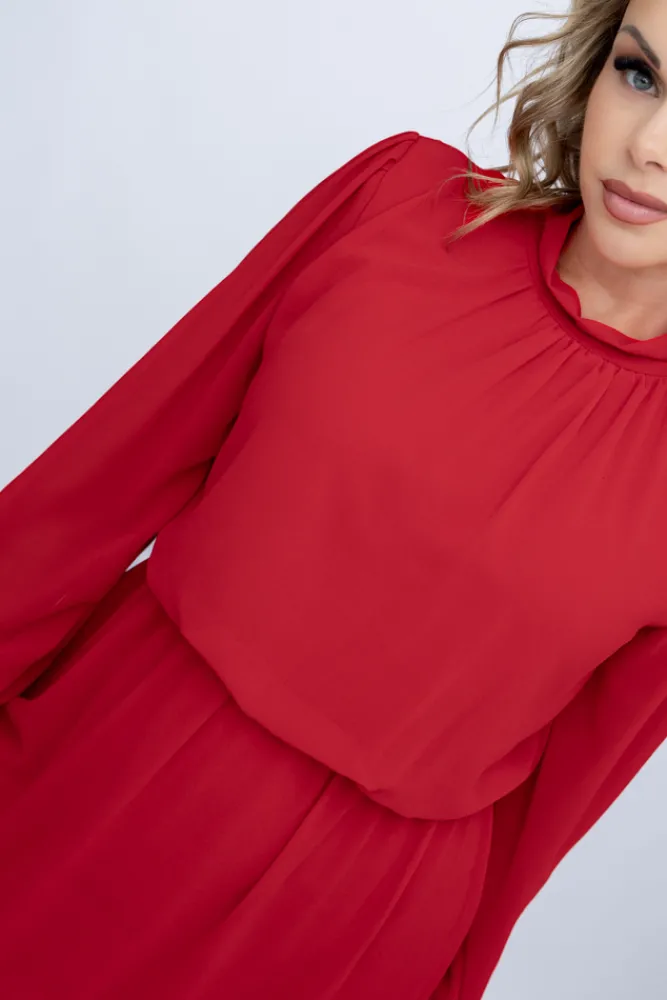 Włoski Czerwona Sukienka szyfonowa SEGERTO