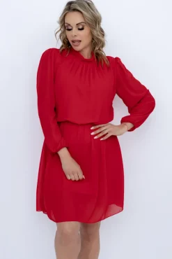 Włoski Czerwona Sukienka szyfonowa SEGERTO