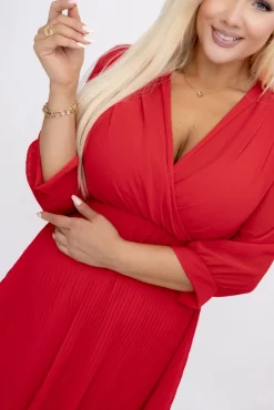 Włoski Czerwona Sukienka szyfonowa plisowana UNTURI